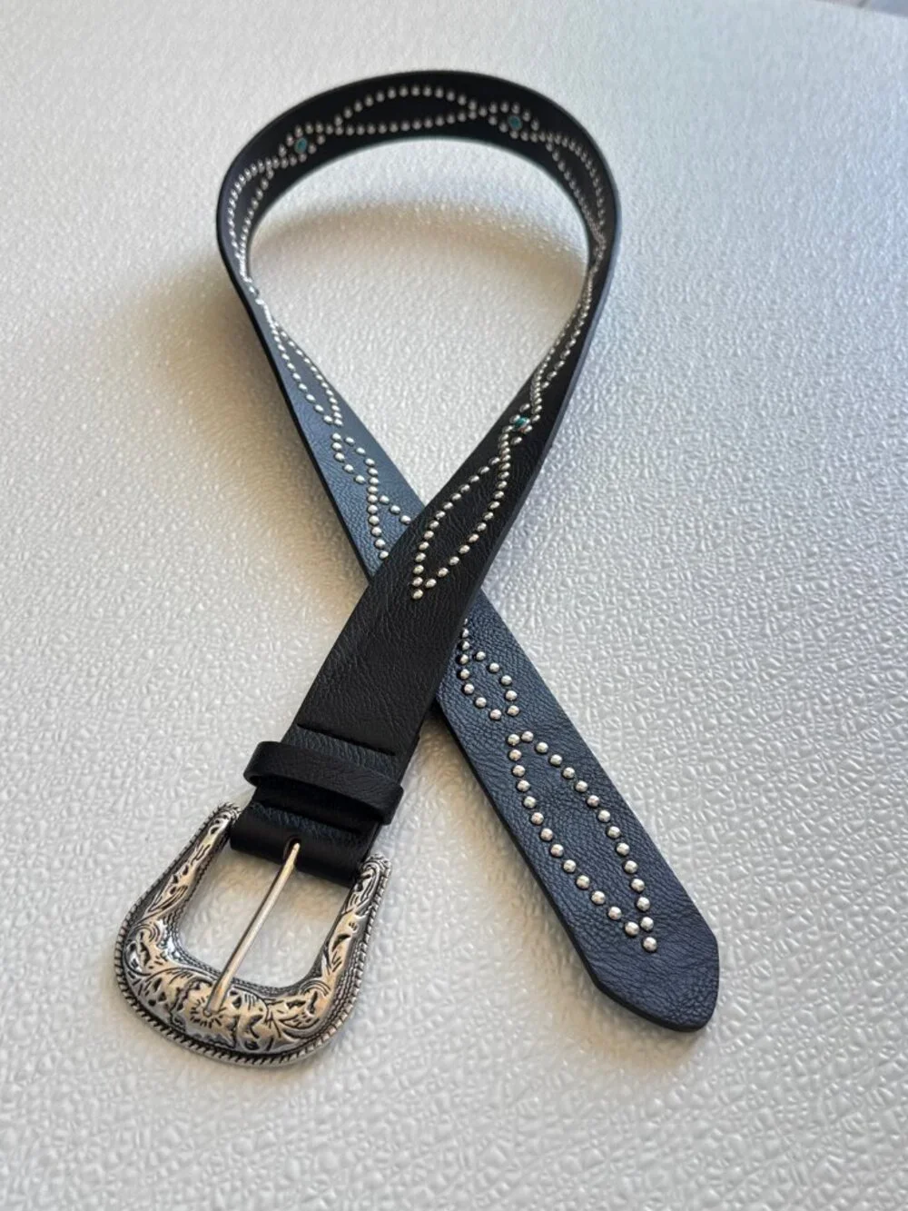 Black Western Gemstone Rhinestone Studded Belt Floral Buckle